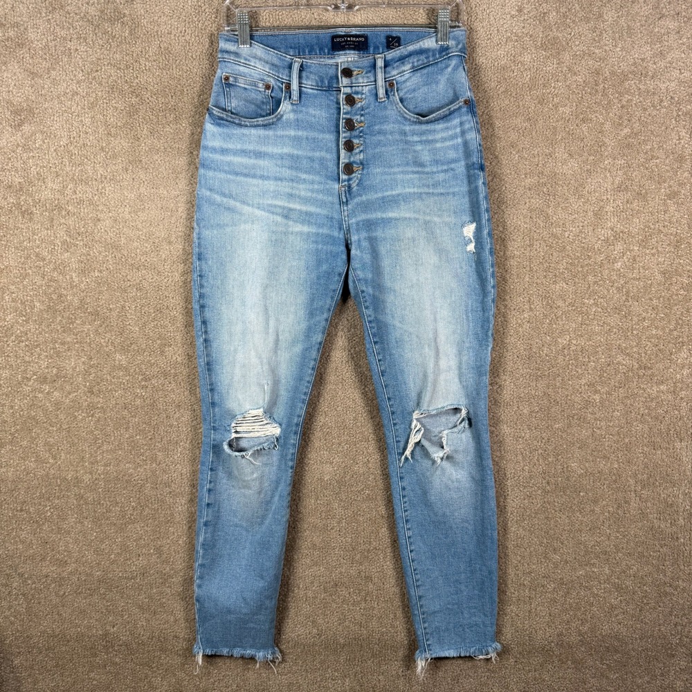 Lucky Brand Bridgette Skinny Jeans Womens 6/28 Light Blue Distressed Button Fly